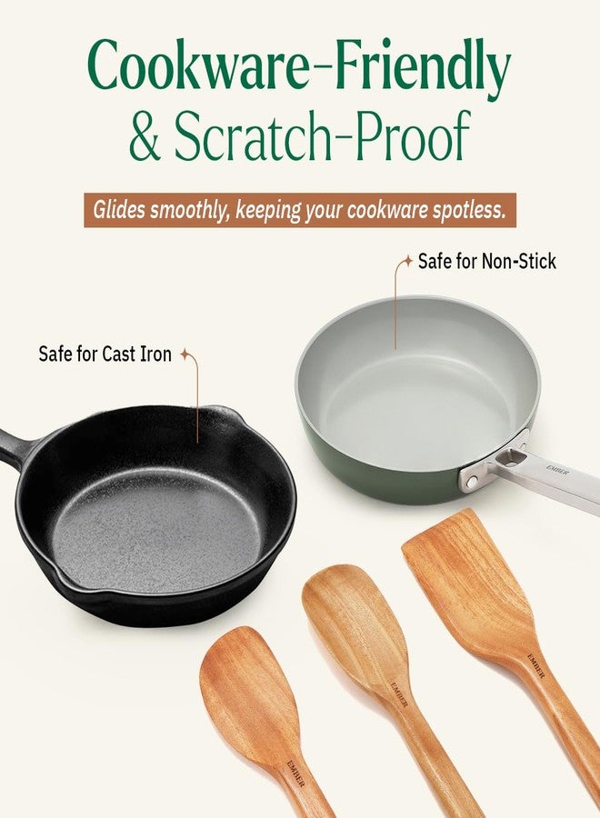 Ember Cookware طقم ملاعق خشبية من إمبر كوكوير - أدوات طهي من خشب النيم (مجموعة من 3 قطع) | معتمد من هيئة المواصفات والمقاييس الهندية | أدوات مطبخ صديقة للبيئة ومتينة | مقاومة للحرارة ولا تخدش - Image 2